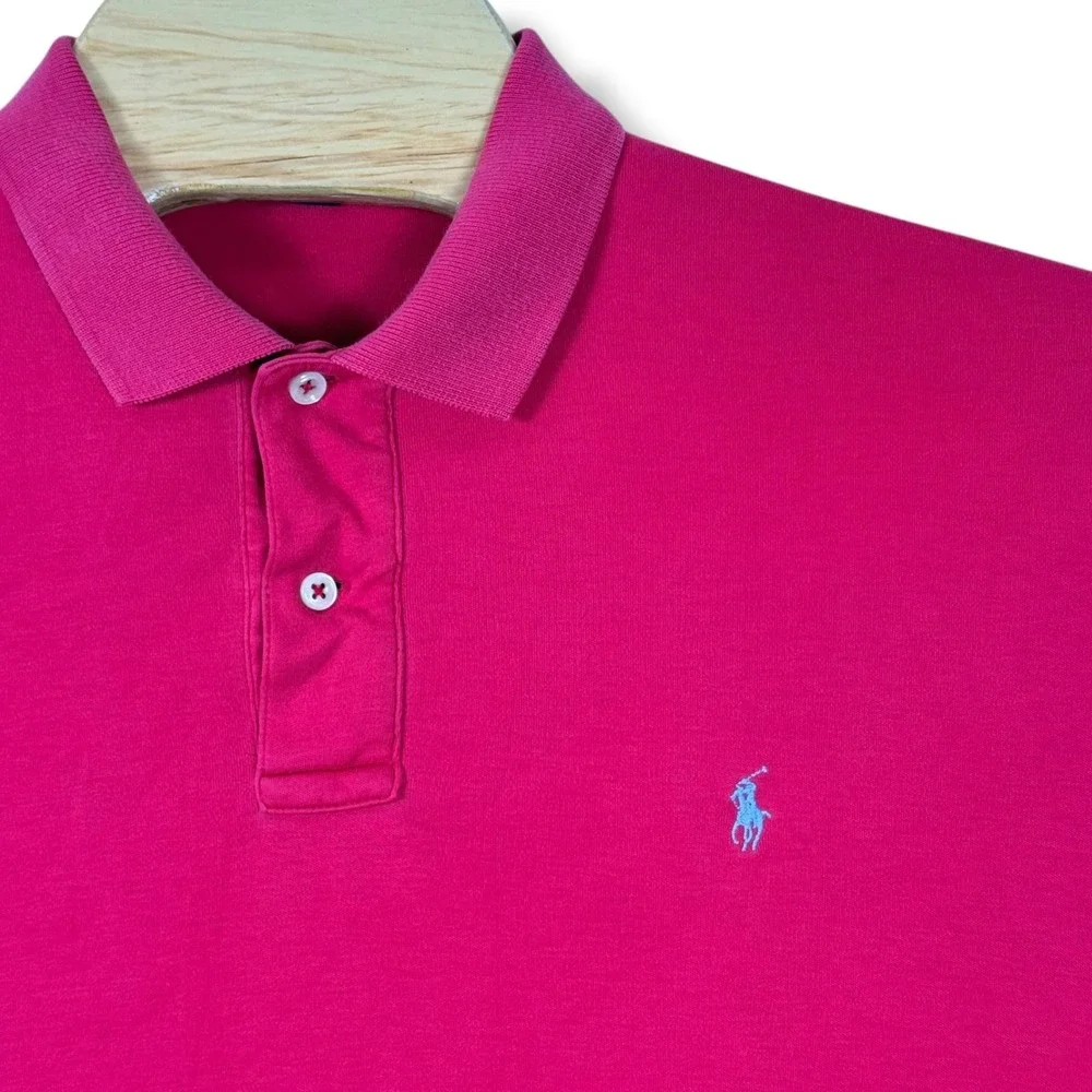 Polo Ralph Lauren Polo Shirt Men XL Pink Blue Pony Vintage Preppy Golf